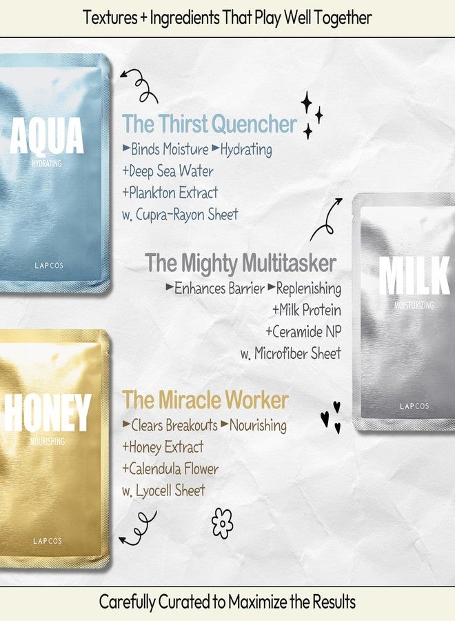 لابكوس مجموعة أقنعة الوجه اليومية المتنوعة من لابكوس 7+1 (الإصدار 1) أقنعة الوجه اليومية - ترطيب، تنقية، تغذية، تقشير وتجديد البشرة، منتج التجميل الكوري المفضل (عبوة من 8 قطع) - Image 4